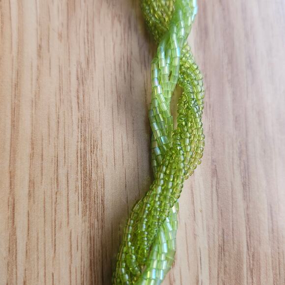 Lime Green Twisted Seed Bead Rope Necklace Braided Multi-Strand Lobster Clasp - Picture 6 of 8